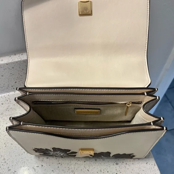 Tory Burch Cream and Brown Floral Crossbody Bag set with card holder - Picture 9 of 13